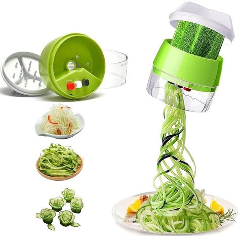 Spiraliseur de légumes Portable,4 en 1 Spiraliseur de Légumes,Spiralizer Manuel Multifonction Pour Courgettes, Carottes, Tagliatelles de Légumes, Concombres (1/5)