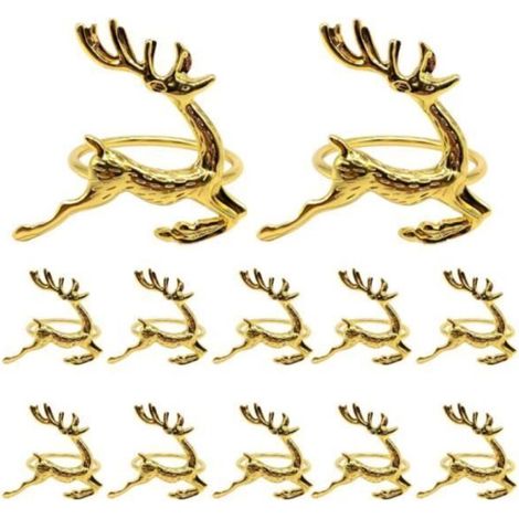 Rond de serviette - Noël - Rennes - 12 pièces - Or - Fer (1/4)
