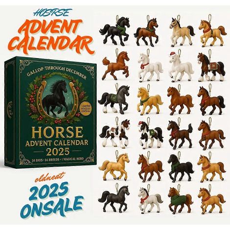 Calendrier de l'Avent 2025 sur le thème des chevaux, compte à rebours de 24 jours, pendentif cheval - pour chambre, fête, entrée, fenêtre, sapin de Noël, 25-26 (1/4)