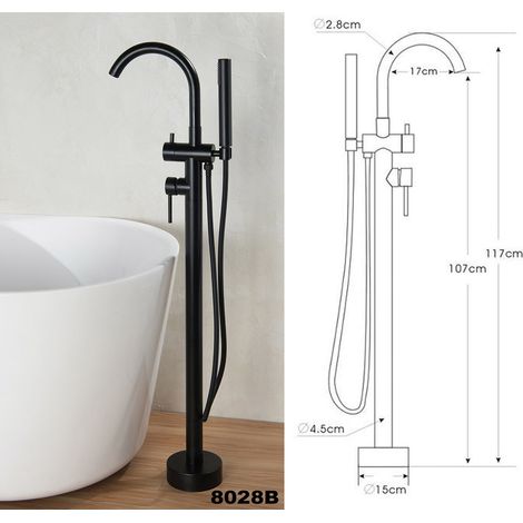 BERNSTEIN - Baignoire îlot SIENA en acrylique sanitaire blanc mat ou blanc brillant - 173 x 73 x 75 cm - robinetterie et accessoires en option Sans siphon, Blanc mat, Avec raccord standard 8028B