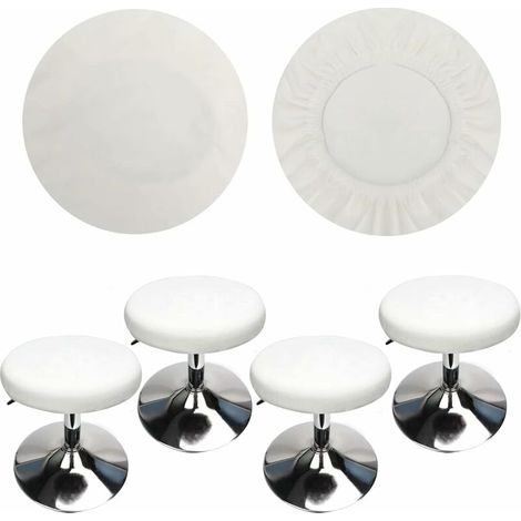 (4 Pièces Blanc)Housse Tabouret Rond Housse Tabouret de Bar, Tissu de Luxe, Diamètre 30-40cm, Extensible, Infroissable, Lavable et A (1/4)