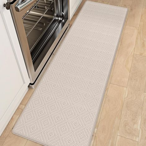 New solid color diamond pattern PVC kitchen floor mat, household anti-fatigue, waterproof, oil-resistant, thickened floor mat - diamond pattern - beige - 441501.0cm
