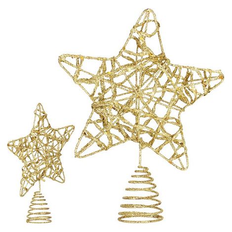 Sternspitze am Weihnachtsbaum, goldener Schmuck mit Glitzer (1/5)