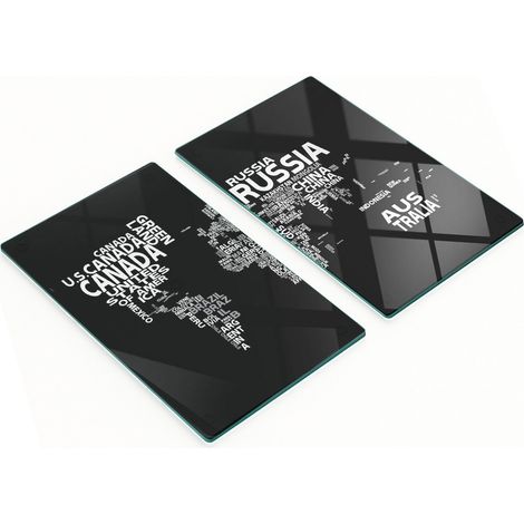 Planches de service en verre pour la cuisine, décorées de cartes du monde, 2 x 30 x 52 cm (1/5)