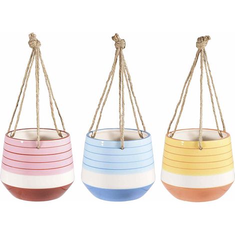 Vasi colorati in ceramica con corda da appendere, in assortimento casuale, set da 4 pezzi, Ø 15 cm x 12,5 H