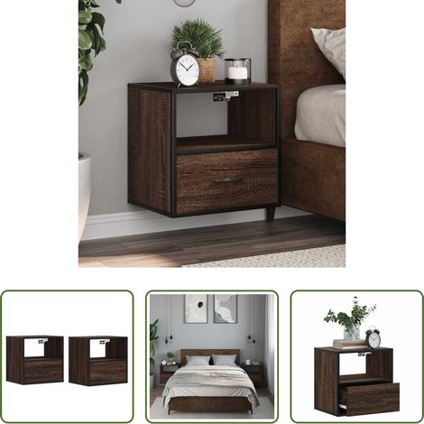 Wandmontage - Wand-Nachttische 2 Stk. Braun Eichen-Optik 40x31x39,5 cm (1/5)