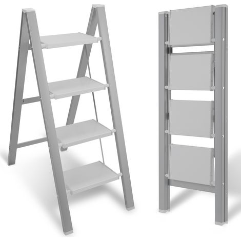 SWANEW Scala pieghevole. scala in lega di alluminio con portata di 150 kg - 4 gradini argento. circa 110 cm (1/5)