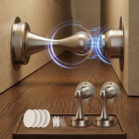 Tope magnético para puerta – Juego de 2 – Tope de acero inoxidable para la parte inferior de las puertas, color plata (1/4)