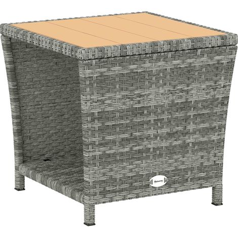 Outsunny Side Table 2-Tier with Storage Shelf/Light Grey