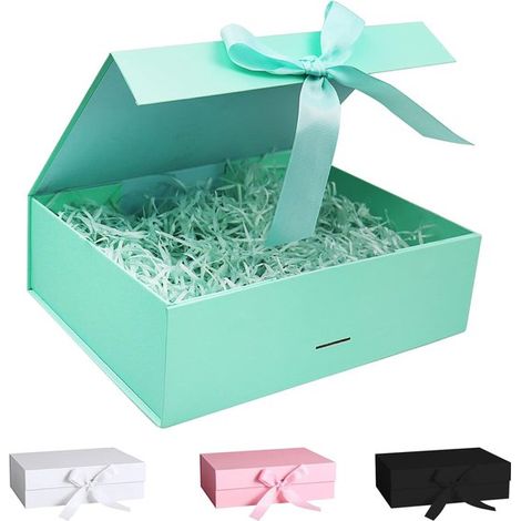 Boîte cadeau pliante 22 x 17 x 8 cm – Avec fermeture magnétique, nœud, couvercle, ruban et papier de remplissage – Pour mariage, anniversaire, Noël et anniversaire de mariage – Vert (1/5)