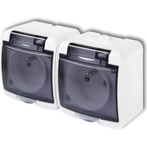 Enchufe doble Junior con tapa ahumada, blanco, IP54 GHE-2d