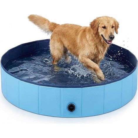 Piscine Chien Pliable et Robuste, Bassin pour Chiens en PVC Antidérapant, Piscine Portable pour Animaux et Enfants, Baignoire Extérieure pour Petit et Grand Chien, Bleu,120 x 30 cm