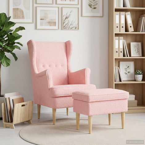 vidaXL Fauteuil avec pouf 2 pc Rose Bouclé (1/5)