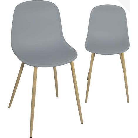 YENI Lot de 2 chaises de cuisine, pieds en métal, imitation bois (blanc) (1/5)