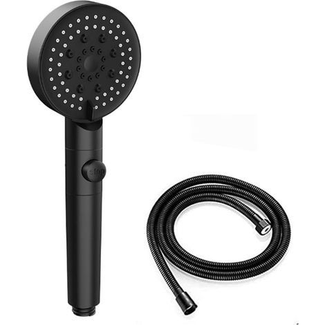 Hand shower, shower set, water-saving high-pressure shower, waterfall shower, 4 modes, hose shower, hydromassage (black, 3-piece set with 1.5m tube without holes) (1/5)