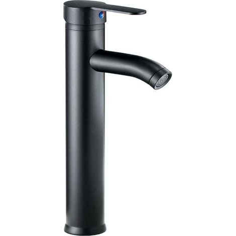 Hochglänzender schwarzer Waschtischhahn aus Edelstahl, Einhebelmischer, Warm- und Kaltwasseranschluss, inklusive 3/8-Zoll-Schlauch (60 cm).