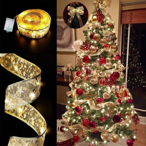 Guirlande Lumineuse Ruban - LED Blanc Chaud - Double Couche - Alimentation Piles AA - Longueur 10 M - Pour Arbre De Noël Guirlande Et Décoration Intérieure (1/5)