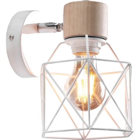 Applique Murale Industrielle Design Cage en Métal Blanc (1/5)