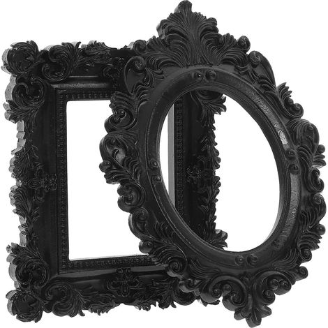 Small Oval Photo Frames in Black Resin, Set of 2, Vintage Classic European Retro Decor, Versatile for Table and Home Decoration (1/5)