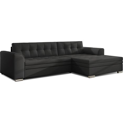 Canapé angle droit convertible simili noir Kapitona 270cm (1/5)