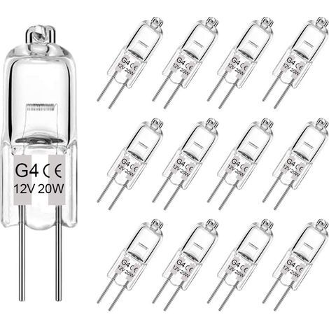 Halogen-Ampulle G4 20 W, 12 Stück, dimmbar, Deckenstrahler, Lüster, Schienenbeleuchtung, 12 V AC/DC, T3 Typ JC mit zwei Anschlüssen, weißes Gehäuse, 2700 K