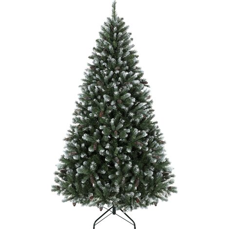 HCOMCOM árbol de Navidad artificial 210 cm con efecto nevado, ramas abatibles y base metálica plegable, verde y blanco (1/5)