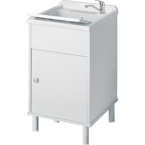 Negrari 9056KAM Lavatoio Lavapanni in Resina, all'umidità, Vasca Resistente agli acidi, Kit di Scarico Incluso, Interno e Esterno, L45 x P50 x H85 cm, Bianco, Media (1/2)