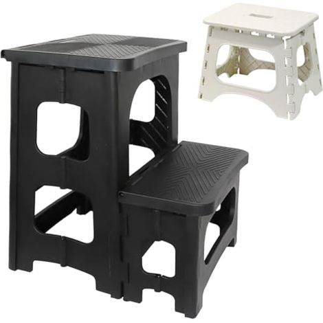 Marchepied, Tabouret Pliable 2 Marches avec Bande de Roulement Antidérapante Capacité de Charge de 150 kg Marchepied Portable pour Enfants avec Tabouret Pliant pour Cuisine Maison Bureau Extérieur (1/5)