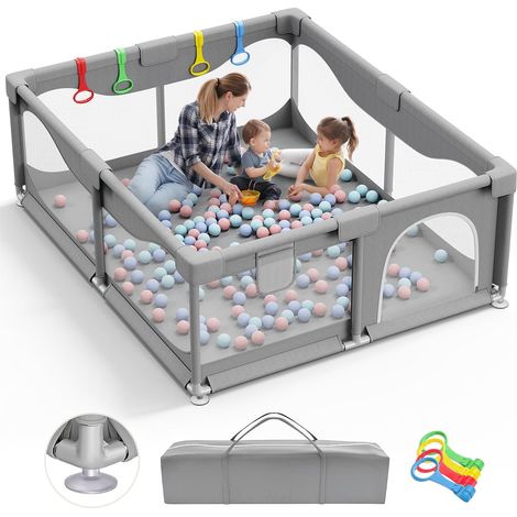 Parc Bébé 200 X 180cm Avec Ventouse, Grande Base Antidérapante, Centre d'Activités pour Enfants - Sans Tapis, Gris (1/5)