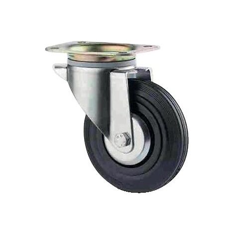 Roulette pivotante sur platine charges moyennes 3370 charge 100kg roue caoutchouc diamètre 125mm avec roulement rouleaux - Tente