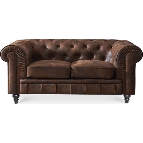 Intensedeco – Canapé Chesterfield 2 places vintage en microfibre – Accoudoirs larges – Dimensions L157 x P80 x H72 cm – Idéal pour salon