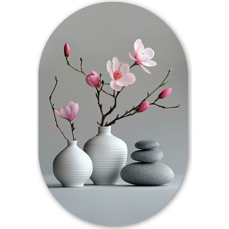 LE TABLEAU Magnolia - Fleurs - Rose - Pierres zen Décoration Murale 40x60 cm (1/4)