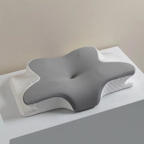 Almohada cervical ergonómica, almohada de cuello de espuma viscoelástica 2 en 1, para dormir de lado, boca arriba y boca abajo, 416212 cm (gris) (1/5)