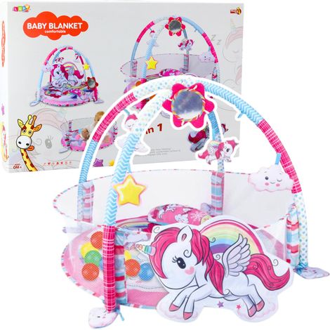 Tapis d'éveil bébé 3 en 1 Piscine à balles Licorne Rose (1/3)