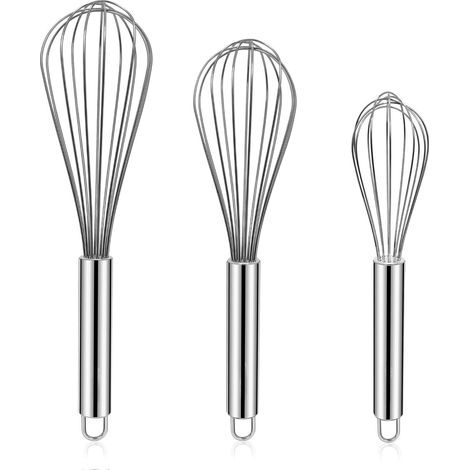 Fouet - Acier Inoxydable - 8 Pouces 10 Pouces 12 Pouces - Pour Cuisiner Mélanger Battre Fouetter - Lot De 3 (1/5)