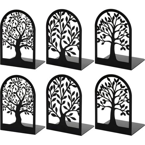 Lot de 3 Paires de Serre-Livres décoratifs en Forme d’Arbre en métal pour Livres Lourds pour étagère, Maison, Bureau, 17,5 x 12 x 9 cm