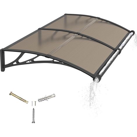 Auvent de Porte d'entrée 100x200cm Toit Marquise en Polycarbonate Porte Résistante Toit Abri Protection Contre La Pluie et UV Protection Contre la Pluie et la Neige (1/5)