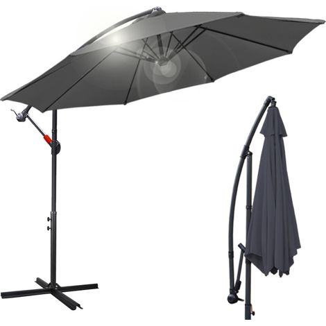 SWANEW Ombrellone in alluminio 350 cm con manovella protezione UV 30+ ombrellone da balcone ombrellone da giardino regolabile in altezza (grigio) (1/5)