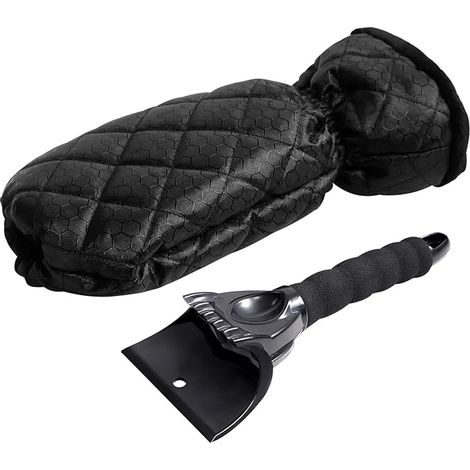 Eiskratzer für Auto mit Thermo-Handschuh  Rutschfester Eisschaber mit dickem Futter  Premium-Kratzer für Windschutzscheibe (Schwarz)