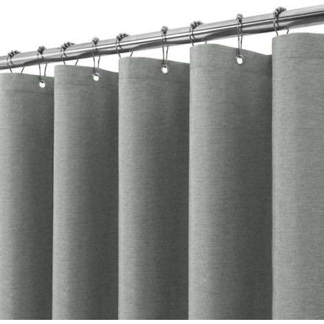 Rideau de Douche Lin avec Anneaux en Métal Imperméable Anti-Moisissures Polyester Tissu Rideau Salle de Bain Lourd pour Baignoire Cabine de Douche - 180x200CM (Gris) (1/5)