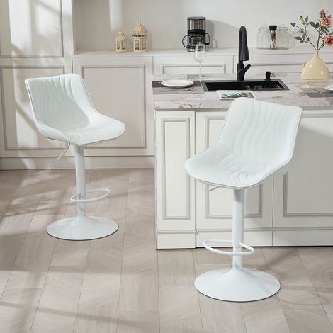 Lot de 2 tabourets de bar, dossier repose-pieds blanc, chaises de bar structure en acier hauteur réglable 92-110 centimètres (1/4)