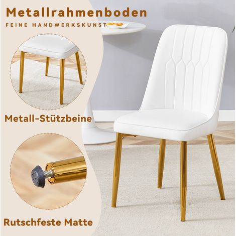 Chaise de salle à manger blanche en similicuir avec pieds métalliques dorés antidérapants, design moderne et minimaliste (1/5)