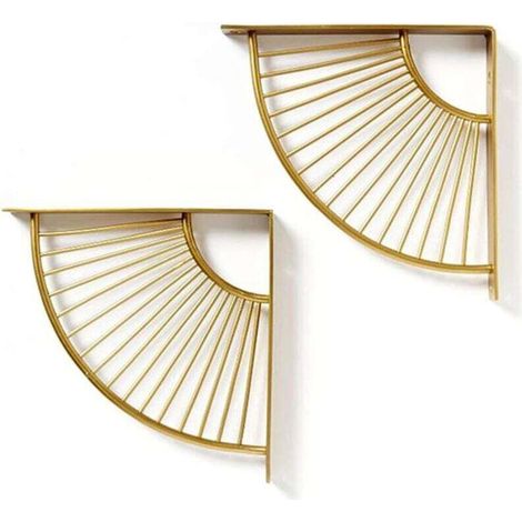 Equerre Etagere Art déco 20 / 30cm, étagères flottantes murales Design doré, Support Etagere en Forme d'éventail ，Lot de 2