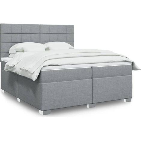 vidaXL Sommier à lattes de lit avec matelas Gris clair 200x200cm Tissu (1/5)