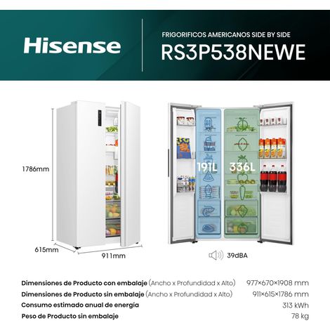 Frigo Combi Americano HISENSE RS3P538NEWE Clase E Blanco 534L Alt (1/5)