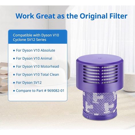 Lot de 2 filtres V10 pour aspirateur Dyson, lot de 2 filtres de rechange pour aspirateur Dyson V10, V10 Absolute, V10 Animal, V10 Motorhead, SV12 pièce de rechange P/N 969082-01 (1/5)