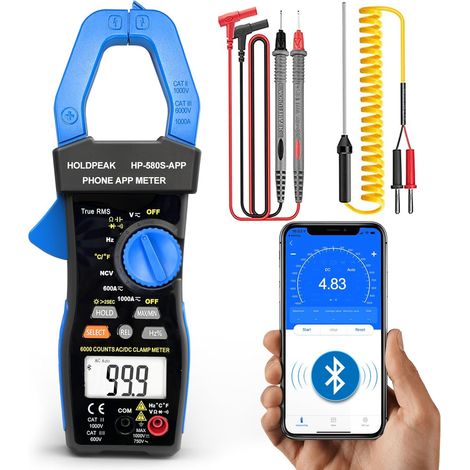 Pince Ampèremétrique Numérique avec APP Connect, TRMS 6000 Points Multimètre Auto Ranging, NCV 1000A AC/DC Volt ohm Résistance Capacitance Continuité Température Diode (1/5)