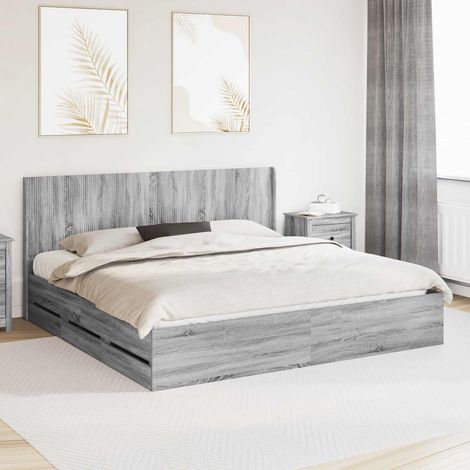 vidaXL Bed Frame with Storage and Headboard Grey Sonoma 200 x 200 cm (1/5)