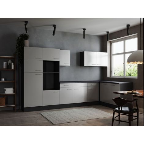 L Küche Leerblock Winkelküche Grau Matt Weiß Oliver 340 x 172 cm Respekta