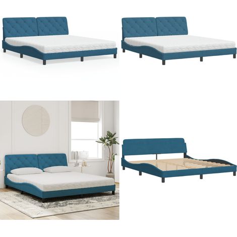 Lit avec matelas bleu 180x200 cm velours - Lit Double - Lit Plateforme - Lit Design - Lit Velours - Literie - Home & Living (1/5)